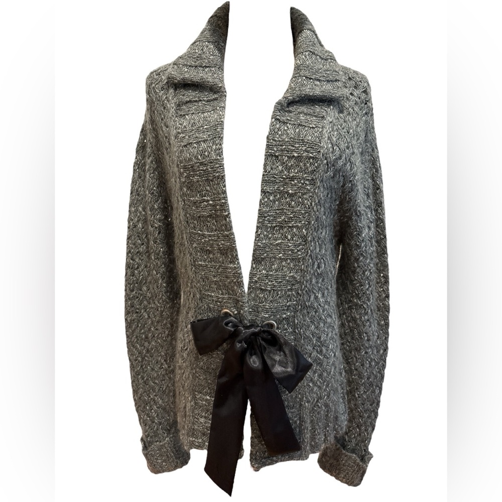 NWT 90s MAC & JAC COTTON BLEND OPEN KNIT SLOUCHY CARDIGAN SATIN BOW CLOSURE XL - Picture 1 of 7